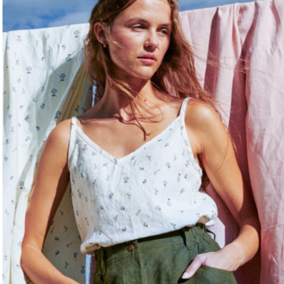 Not Perfect Linen Green 100% Linen Cami - Picture 3 of 6